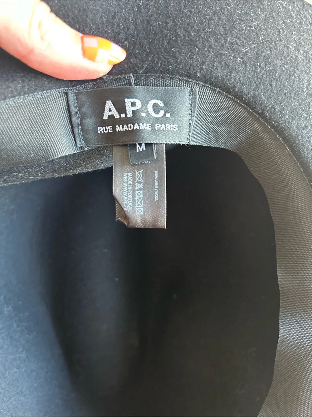 A.P.C. Rue Madame Paris Black Wool Felt Fedora Hat Size M Made in Portugal